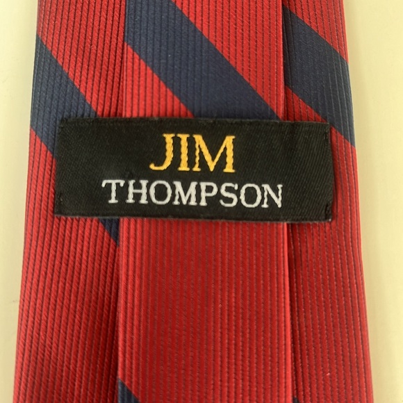 Jim Thompson 100% Silk Red & Blue Striped Tie - Picture 5 of 7